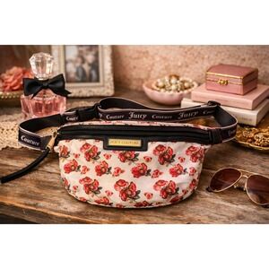 JUICY COUTURE Floral Belt Bag Rose Print Crossbody 9.5x6.5